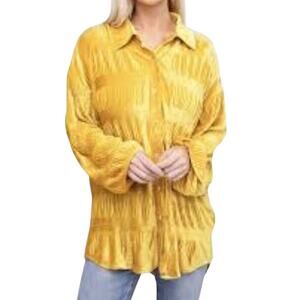 Bibi Womens Velvet Button Down Mustard Gold Top SZ S Boho Indie Y2K Castle